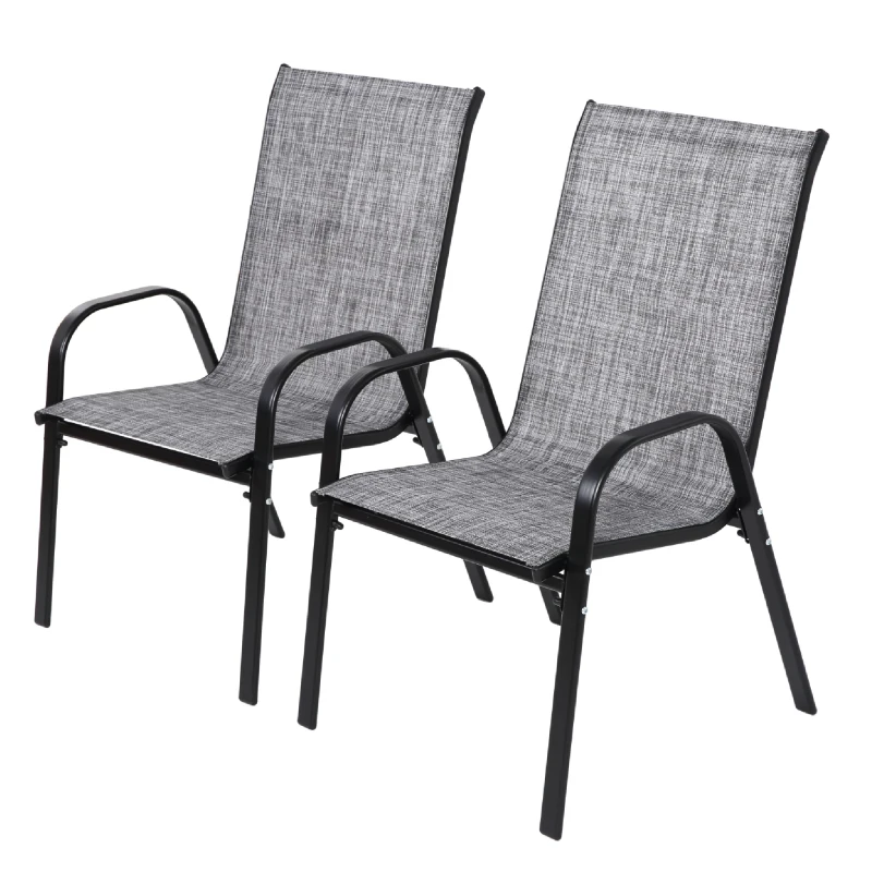 2-Piece Patio Chairs Set with Breathable Textilene Fabric, Curved Armrest, Space-Saving Outdoor Camping Chairs, 24.5" L x 24.5" W x 38" H, Gray