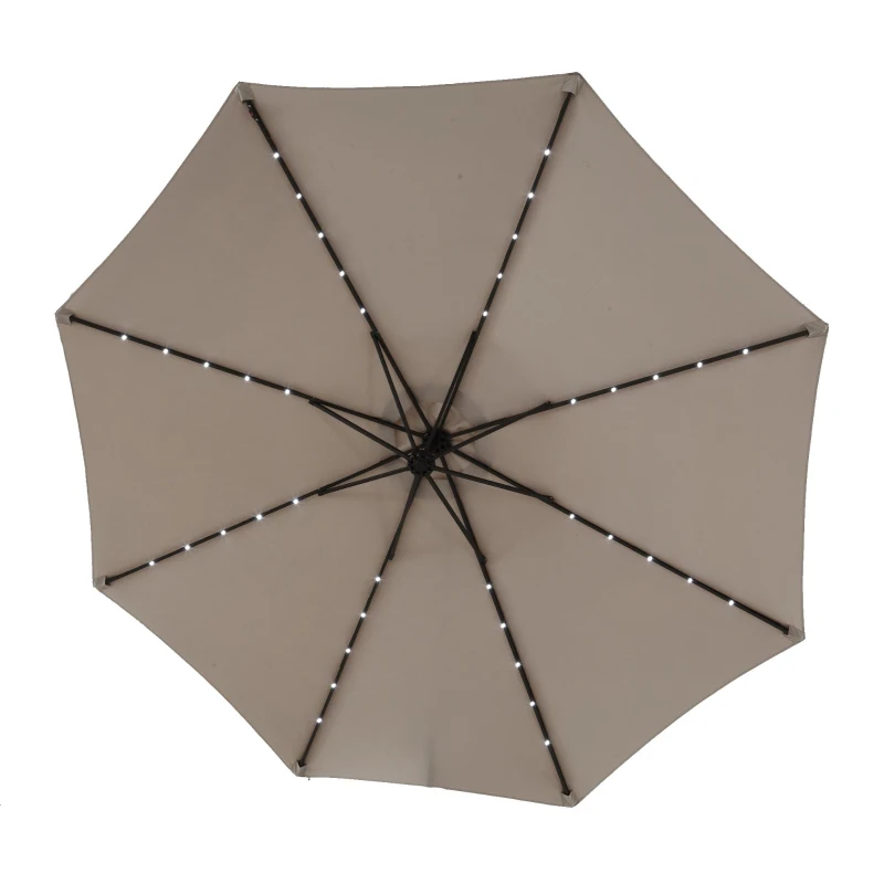 10ft Solar LED Offset Hanging Market Patio Umbrella with Steel Frame, Easy Adjustment and Enhanced Stability, 116" L x 116 W x 83" H, khaki