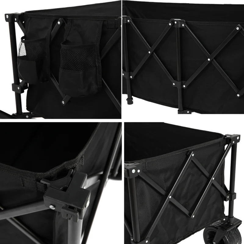 Foldable Extended Wagon with All-Terrain Beach Wheels, Heavy Duty 300L Utility Garden Cart with Drink Holders, 53.5" L x 21" W x 40.5" H, Black