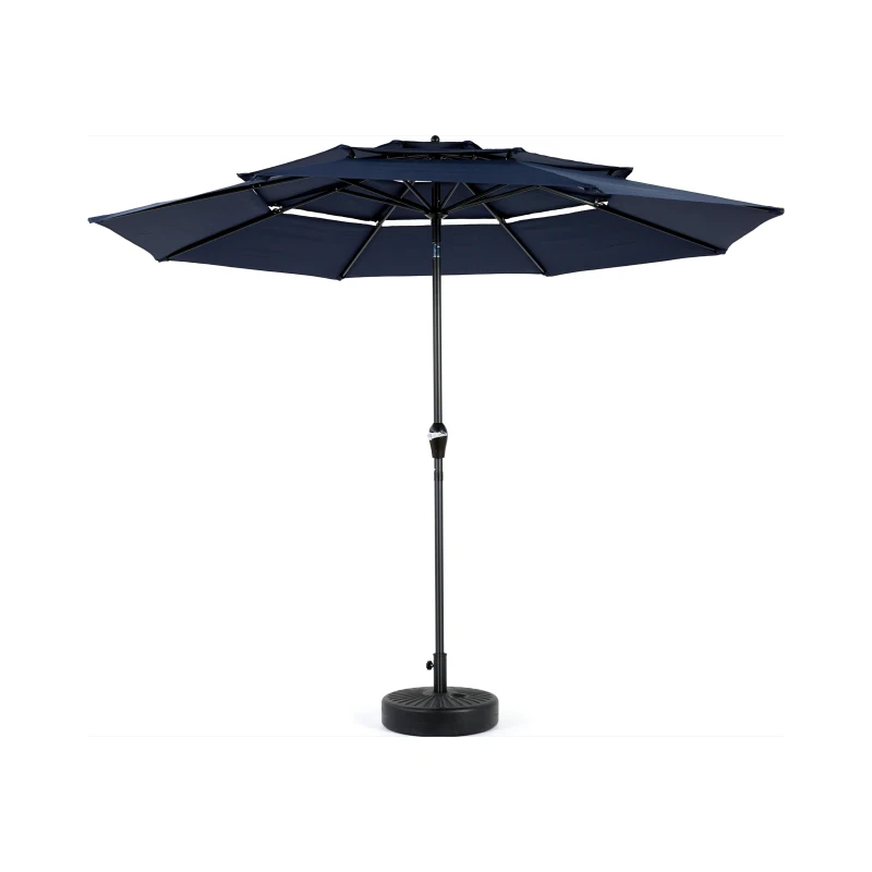 10ft 3-Tier Auto-Tilt Patio Umbrella with Crank System, Outdoor Market Table Pool Deck Umbrella, 116" L x 116" W x 98.5" H, Navy Blue