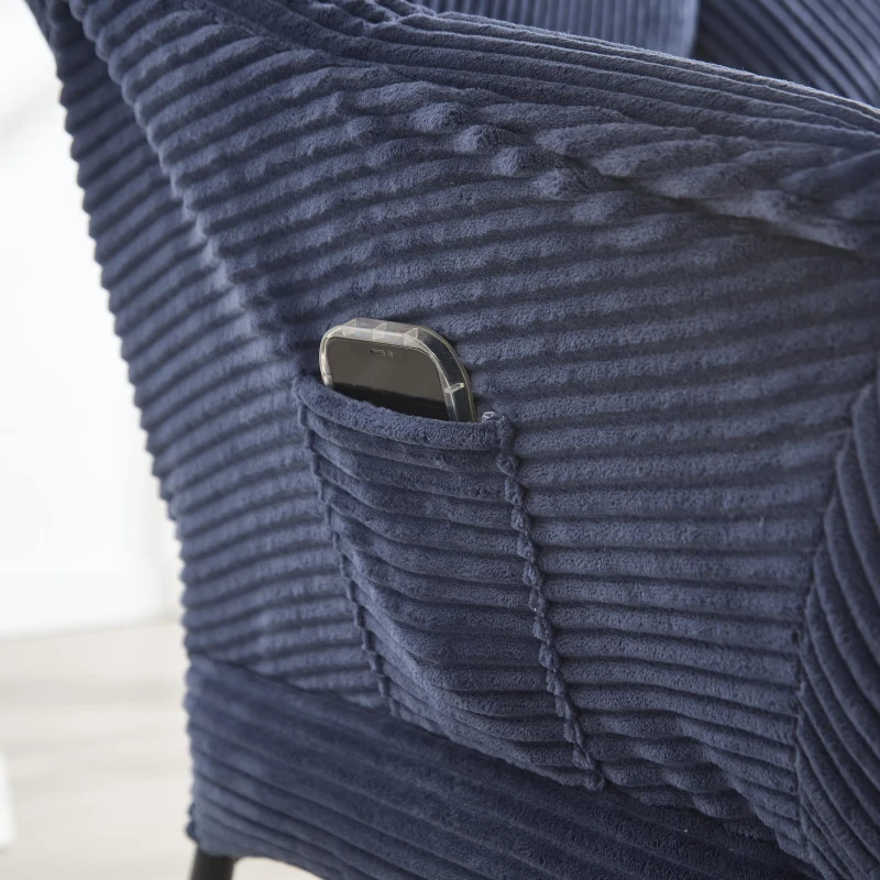 Modern Lazy Chair with Ottoman, Armrests, Side Pocket, Ergonomic Lounge Accent Chair with Steel Frame, 31.5" L x 25" W x 37.5" H, Navy Blue