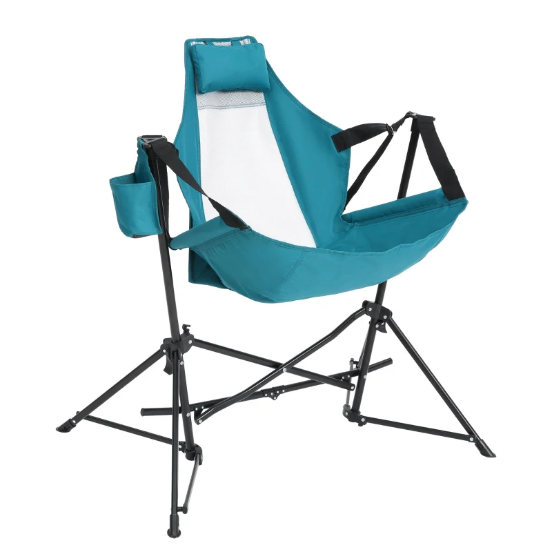 Steel Folding Hammock Camping Chair with Triangle Cross Bracket, Portable Rocking Chair with Adjustable Straps, 35"L x 38"W x 42"H, Blue