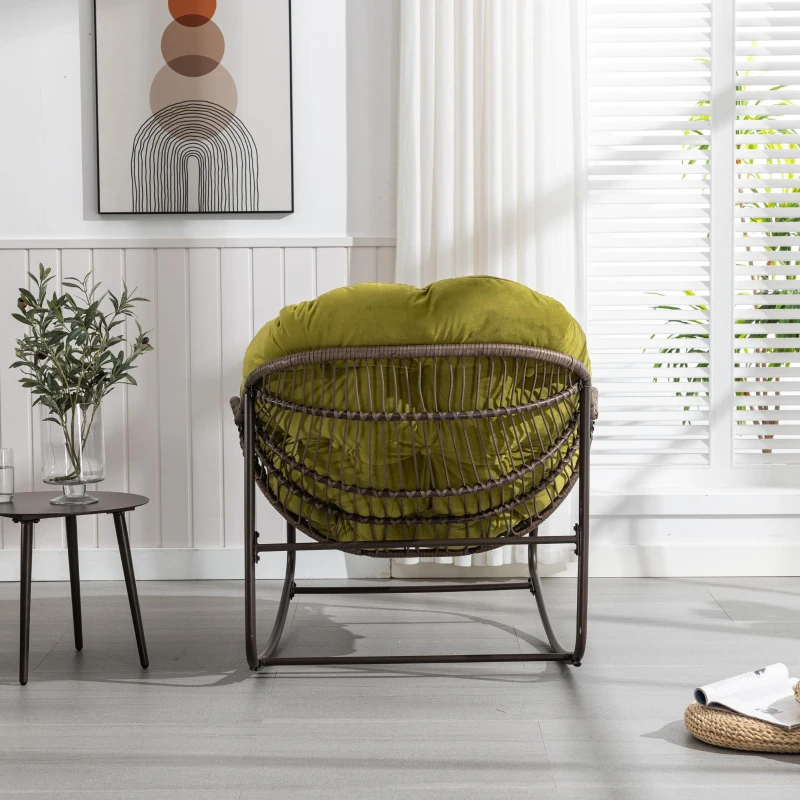 Outdoor Rattan Rocking Chair with Padded Cushion, Oversized Recliner Rocker for Porch, Patio, Living Room, Garden, 44" L x 37" W x 31.5" H, Olive