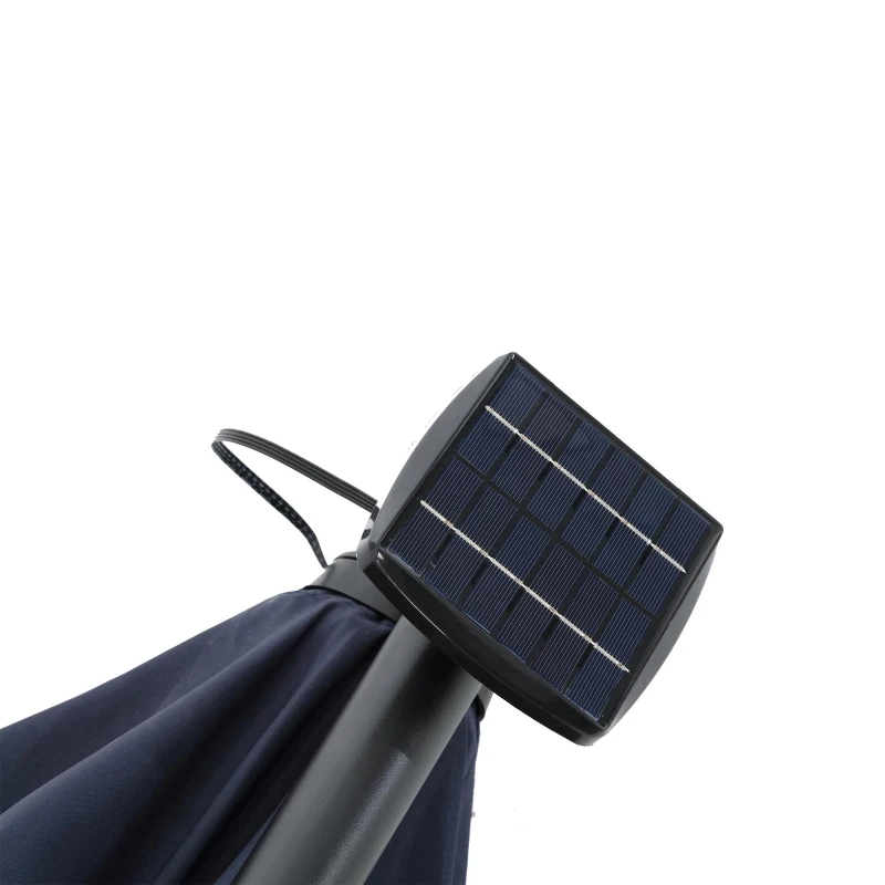 10ft Solar LED Offset Hanging Market Patio Umbrella with Easy Adjustment and Enhanced Stability, Steel Frame, 116" L x 116 W x 83" H, Navy Blue