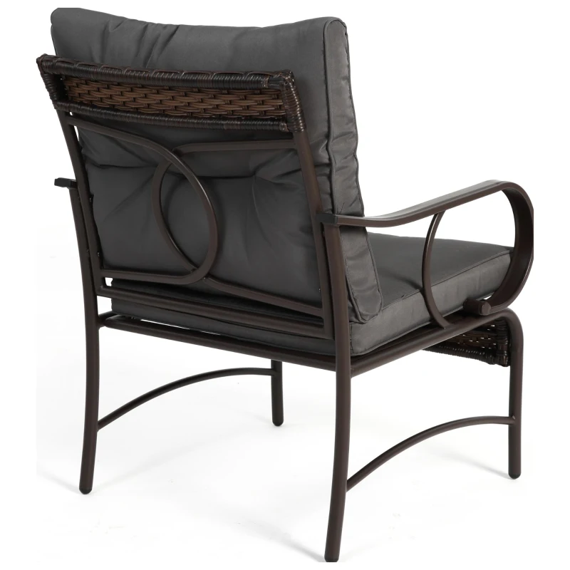 3-Piece Outdoor Wicker Furniture with Modern Chairs, Coffee Table, Steel Frame, Weather-Resistant Patio Set with PE Wicker, Brown+Gray