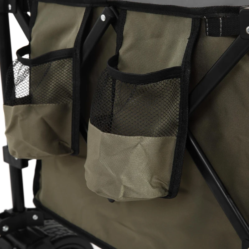 Foldable Extended Wagon with All-Terrain Wheels, Drink Holders, Heavy Duty 300L Folding Utility Cart, 53.5" L x 21" W x 40.5" H, Army Green