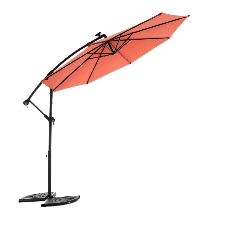 10ft Solar LED Offset Hanging Market Patio Umbrella with Easy Adjustment, Enhanced Stability, Steel Frame, 8 Ribs, 116" L x 116 W x 83" H, Orange