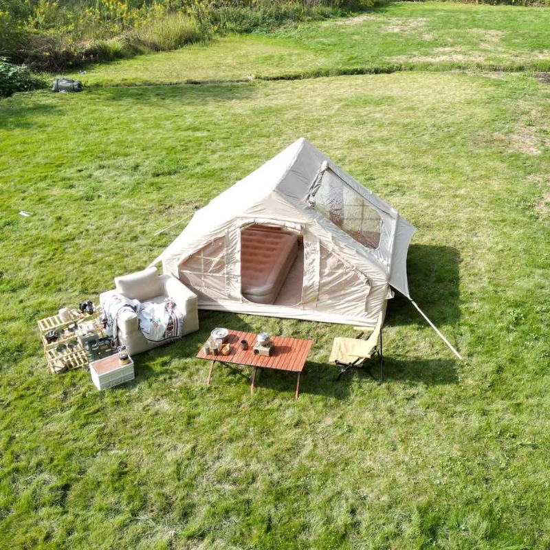 Inflatable Camping Tent with High Performance Structure, Stove Jack, 4-Season Glamping Tent for 4-6 Persons, 118" L x 82.5" W x 79" H, Beige