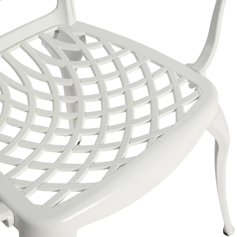 3-Piece Patio Bistro Set with Cushions, Umbrella Hole, Adjustable Foot Caps, All-Weather Cast Aluminum Table and Chairs for Garden, Balcony, White