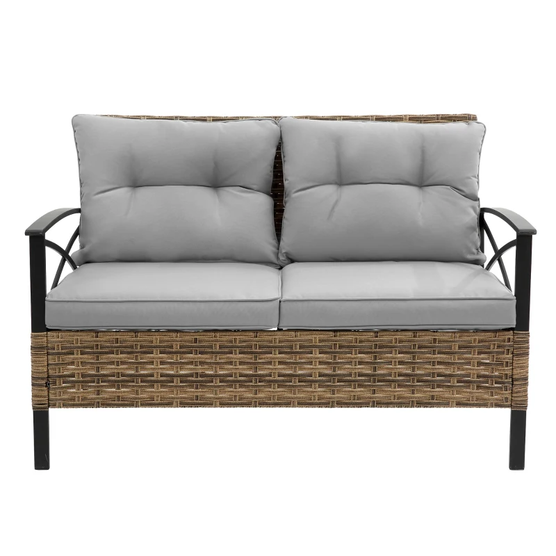 4-Piece Patio Sectional Sofa Set with Cushions and Steel Table, Outdoor Rattan Wicker Conversation Set , 47.5" L x 29.5" W x 31.5" H, Gray