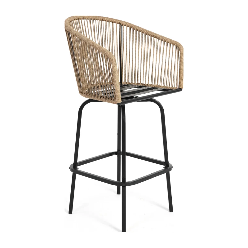 3-Piece Outdoor Bar Set with Ecoating Technology, Innovative Sling Fabric, Patio Bar Table and Swivel Chairs with DPC Wood-Like Top, Gray