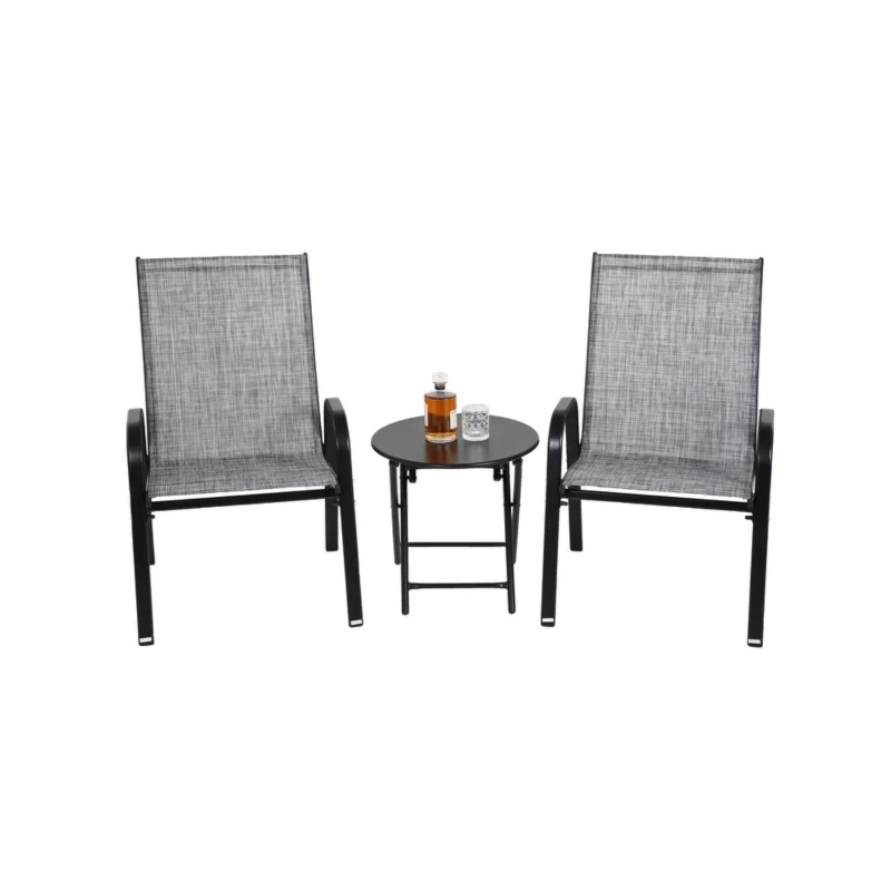 3-Piece Patio Set with 2 Armchairs and 1 Table, Garden Furniture Set with Breathable Textilene Fabric Chairs, Folding Steel Table, Gray