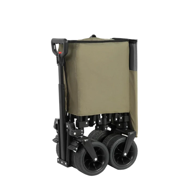 Collapsible Beach Wagon with All-Terrain Wheels, Quick Setup and Folding Utility Cart with Drink Holders, 43" L x 21" W x 32.5" H, Army Green