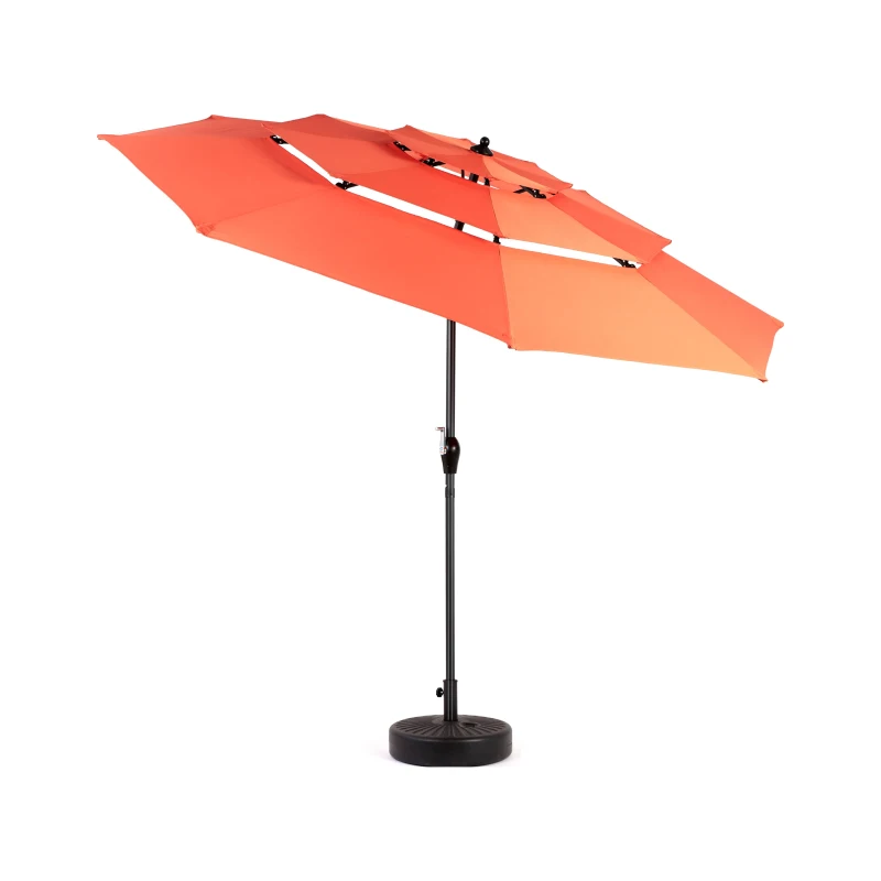 10 ft 3-Tier Auto-Tilt Patio Umbrella with Crank System, Outdoor Market Table Pool Deck Umbrella, 116" L x 116" W x 98.5" H, Orange