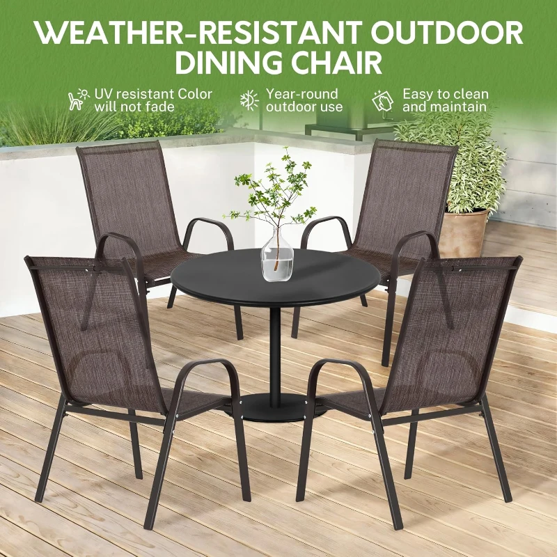 4-Piece Patio Chairs Set with Breathable Textilene Fabric, Armrests and Backrest, Camping Chairs for Garden, Pool, 24.5" L x 24.5" W x 38" H, Brown