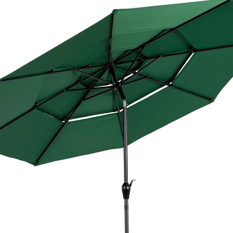 3-Tier Auto-Tilt Patio Umbrella with Crank System, 8 Ribs Support, Outdoor Market Table Pool Deck Umbrella, 116" L x 116" W x 98.5" H, Dark Green