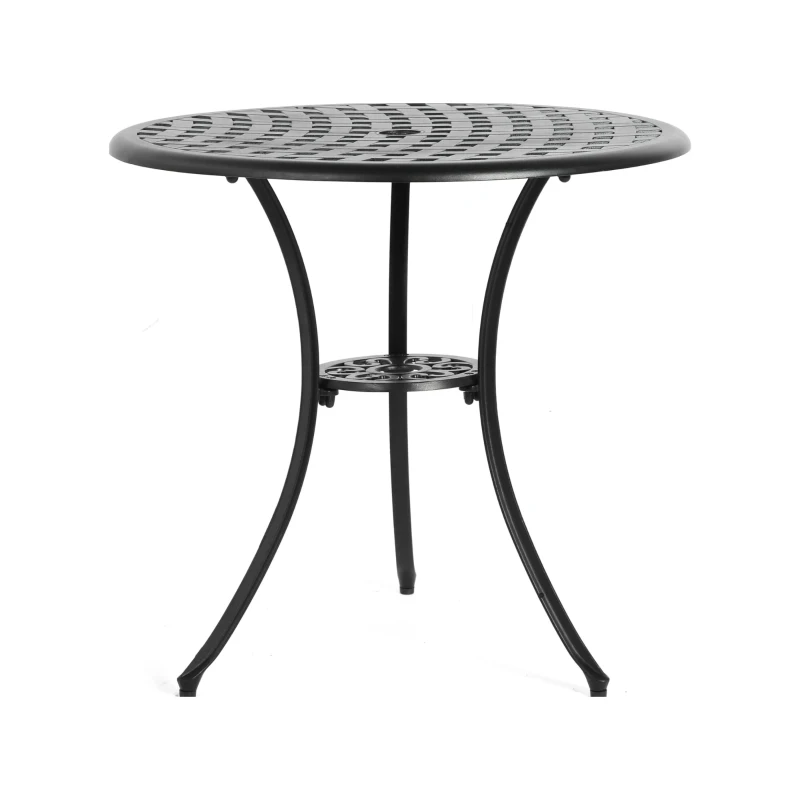 3-Piece Patio Bistro Set with Seat Cushions, Cast Aluminum Table and Chairs with Umbrella Hole, All-Weather Metal Furniture for Garden, Black