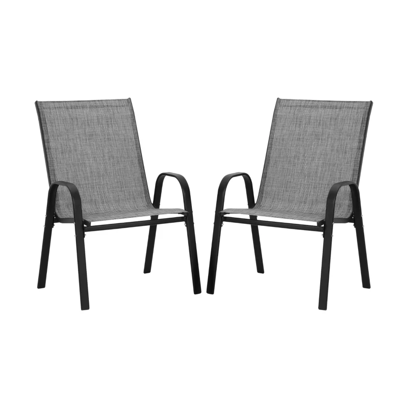 2-Piece Patio Chairs Set with Breathable Textilene Fabric, Curved Armrest, Space-Saving Outdoor Camping Chairs, 24.5" L x 24.5" W x 38" H, Gray