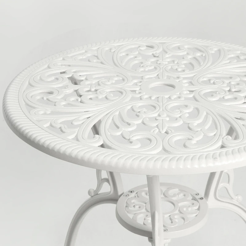 3-Piece Outdoor Rust-Resistant Patio Bistro Set with Decorative Floral Design, Cast Aluminum Frame, Perfect for Patios, Balconies, Porches, White