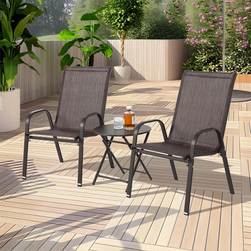 2-Piece Patio Chairs with Breathable Textilene Fabric, High Backrest and Armrest, Space-Saving Camping Chairs, 24.5" L x 24.5" W x 38" H, Brown