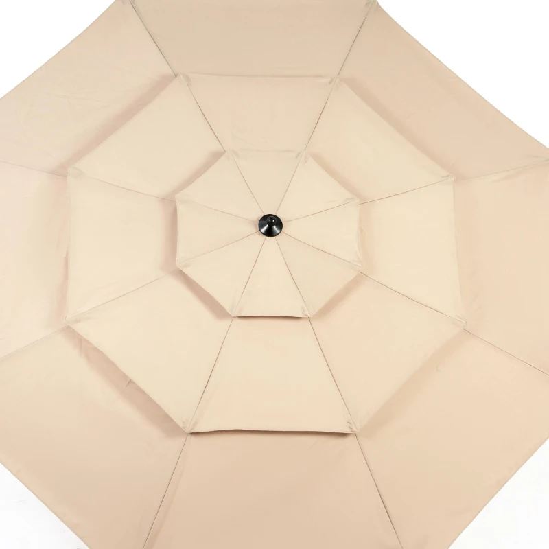 10ft 3-Tier Auto-Tilt Patio Umbrella with Aluminum Frame, Outdoor Market Table Umbrella with Crank System, 116" L x 116" W x 98.5" H, Khaki