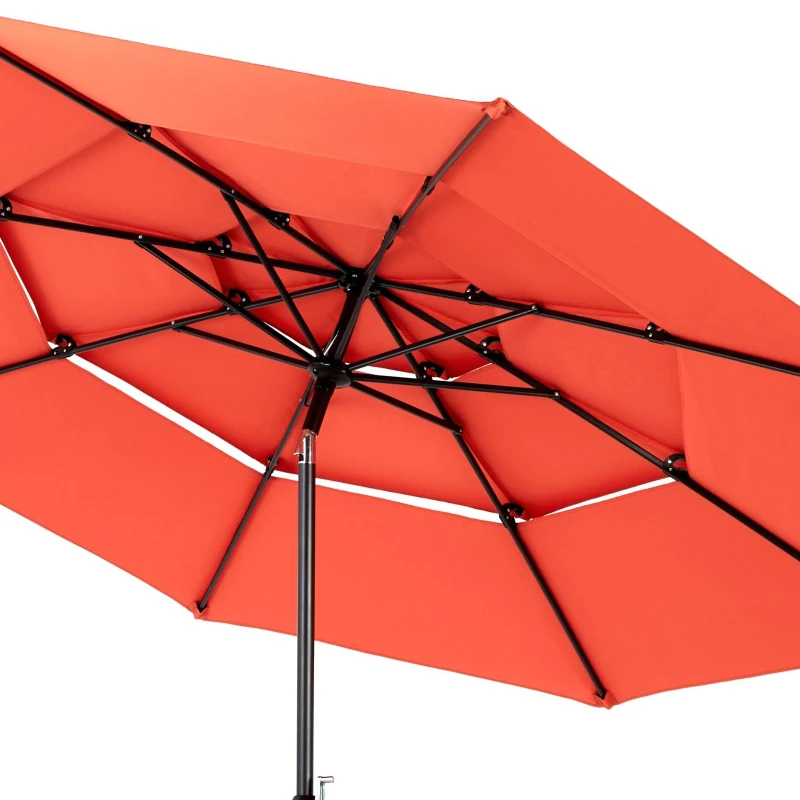 10 ft 3-Tier Auto-Tilt Patio Umbrella with Crank System, Outdoor Market Table Pool Deck Umbrella, 116" L x 116" W x 98.5" H, Orange