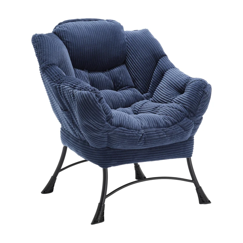 Modern Lazy Chair with Ottoman, Armrests, Side Pocket, Ergonomic Lounge Accent Chair with Steel Frame, 31.5" L x 25" W x 37.5" H, Navy Blue