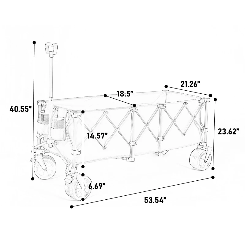 Foldable Extended Wagon with Big All-Terrain Beach Wheels, Heavy Duty 300L Utility Cart with Drink Holders, 53.5" L x 21" W x 40.5" H, Beige