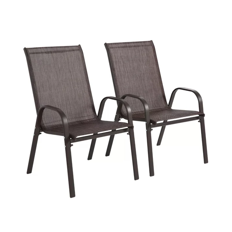 2-Piece Patio Chairs with Breathable Textilene Fabric, High Backrest and Armrest, Space-Saving Camping Chairs, 24.5" L x 24.5" W x 38" H, Brown