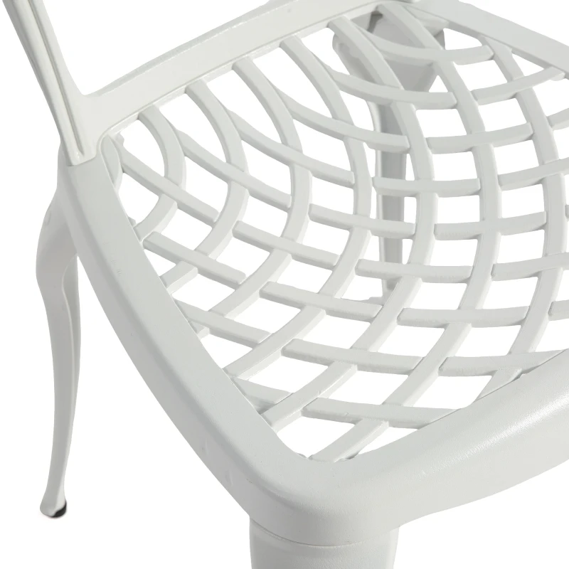 3-Piece Bistro Set with 2 Chairs and 1 Round Table, Adjustable Foot Caps, Classical Design, Rustproof Cast Aluminum Patio Furniture, White