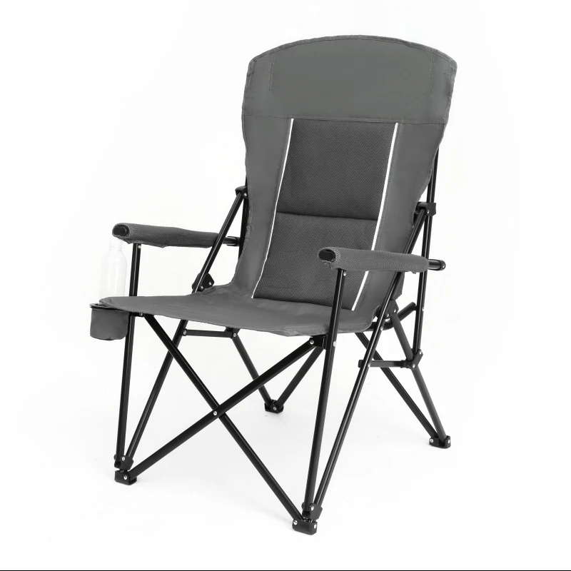 High Back Heavy Duty Lawn Chair with Cup Holder, Portable Collapsible Chair, Supports 250 lbs, perfect for outdoor adventures , 22.5" L x 25.5" W x 41" H, Gray