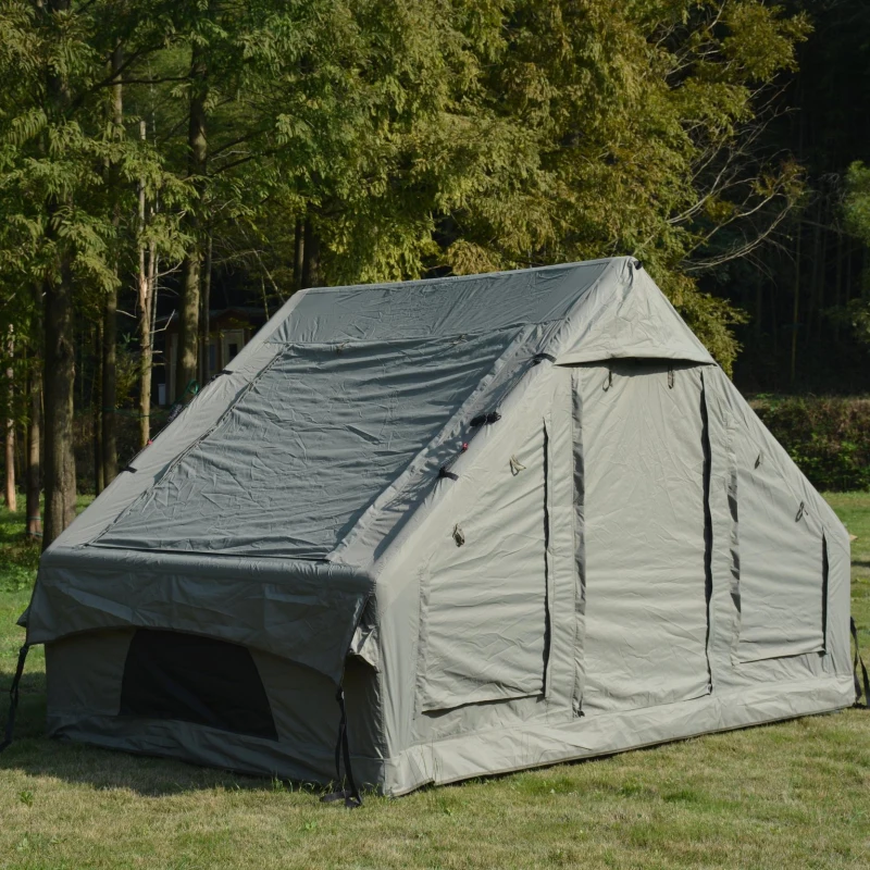 Inflatable Camping Tent with Stove Jack, Easy Setup, Waterproof and Windproof Glamping Tent for 4-6 Persons, 118" L x 82.5" W x 79" H, Army Green