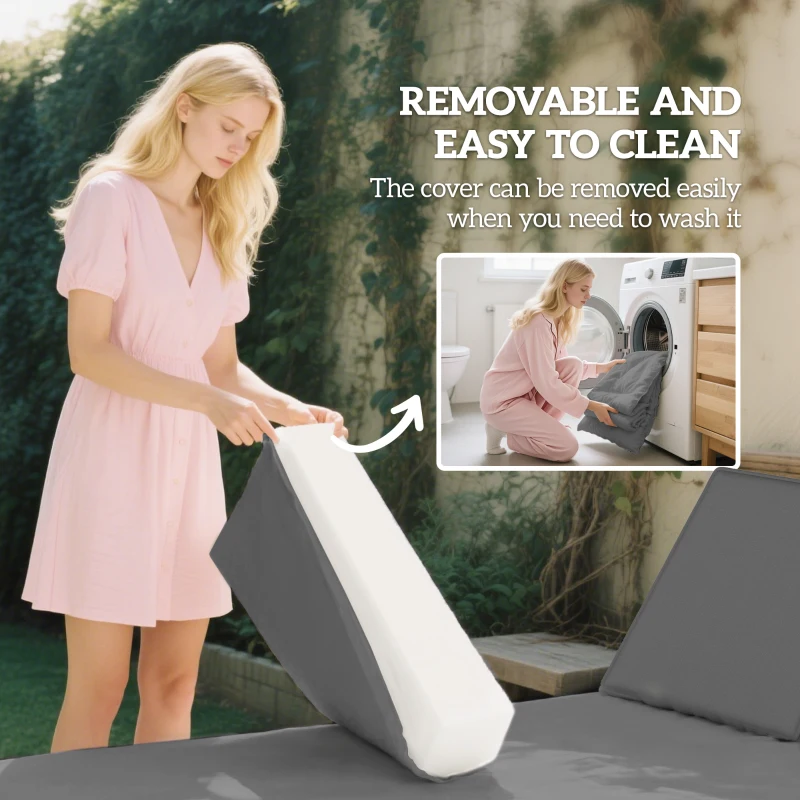 Outsunny 2-Piece Patio Chair Cushions with Backrests, Replacement Cushions for Outdoor Lounge Chair, Gray