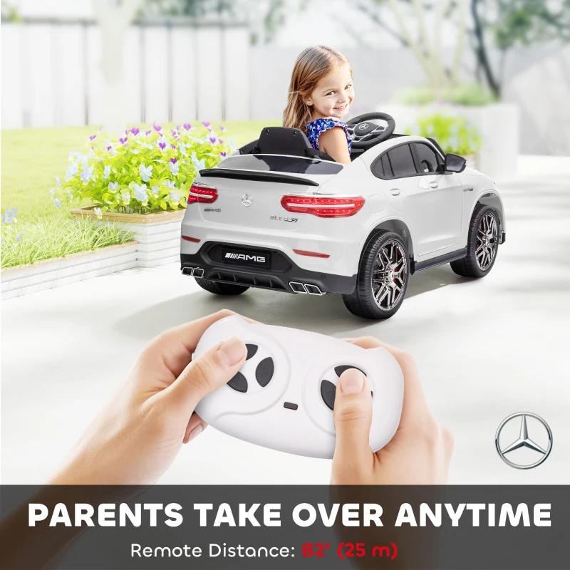 Aosom 12V/7AH Kids Ride on Car, Mercedes Benz AMG GLC63S Coupe, Electric Car with Remote Control, Handle, 2 Speed, with Music, Electric Light, Easy to Move, White