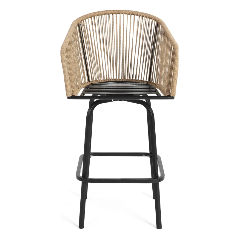 Set of 4 Outdoor Bar Stools with Armrests and Backrest, Steel Frame, All Weather Woven PE Rattan Bar Chairs, 23" L x 17.5" W x 44" H, Blue