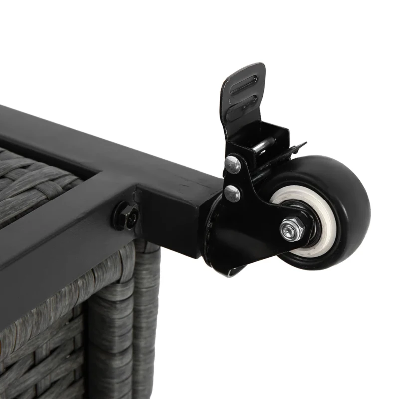 Outdoor Wicker Rolling Cart with Storage Cabinet, Stainless Steel Extended Tabletop, Wheels and Side Handle, 51" L x 21.5" W x 34" H, Gray