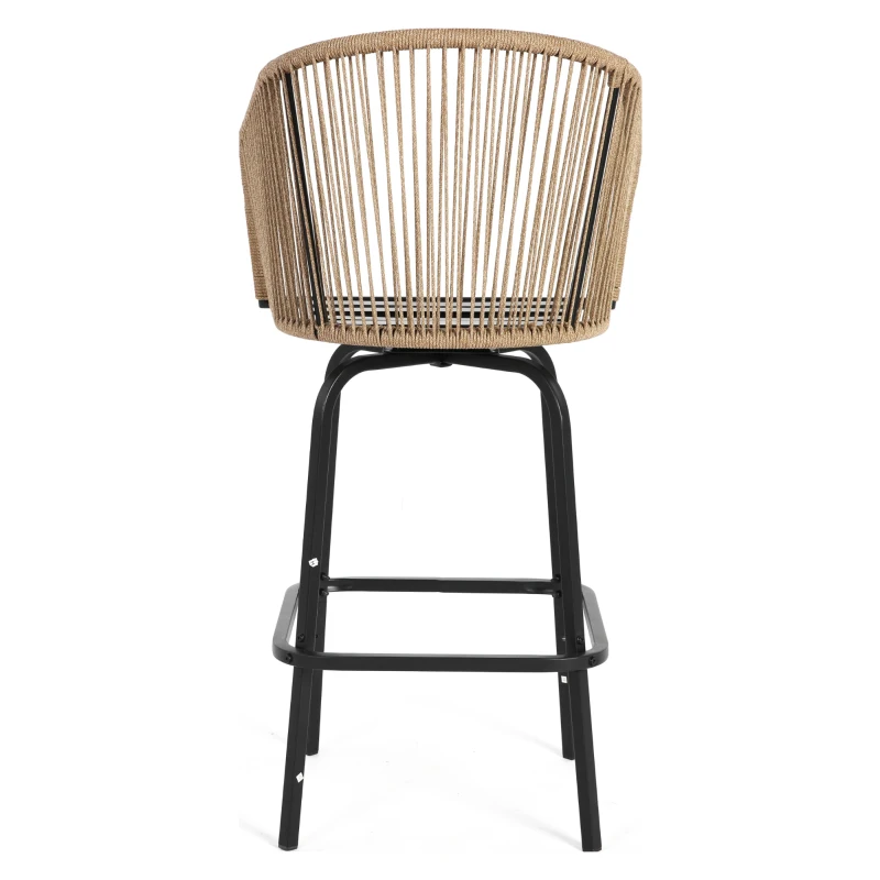 Set of 4 Outdoor Bar Stools with Armrests and Backrest, Steel Frame, All Weather Woven PE Rattan Bar Chairs, 23" L x 17.5" W x 44" H, Blue