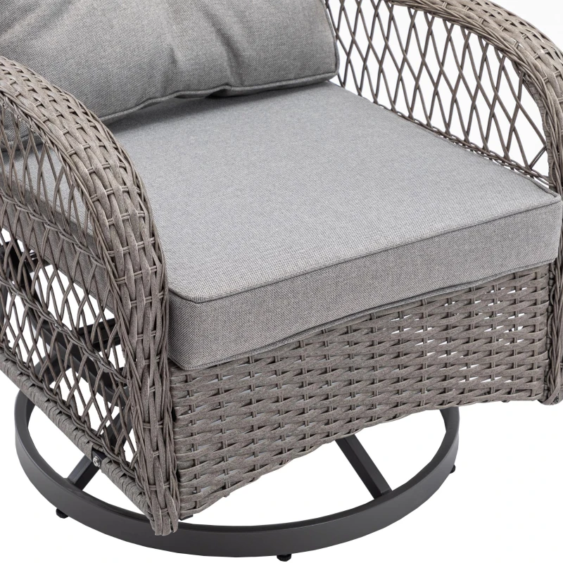 3-Piece Outdoor Swivel Rocker Patio Chairs Set with Tempered Glass Coffee Table, 360° Rocking Conversation Set with Thick Cushions, 29" L x 25" W x 34" H, Grey
