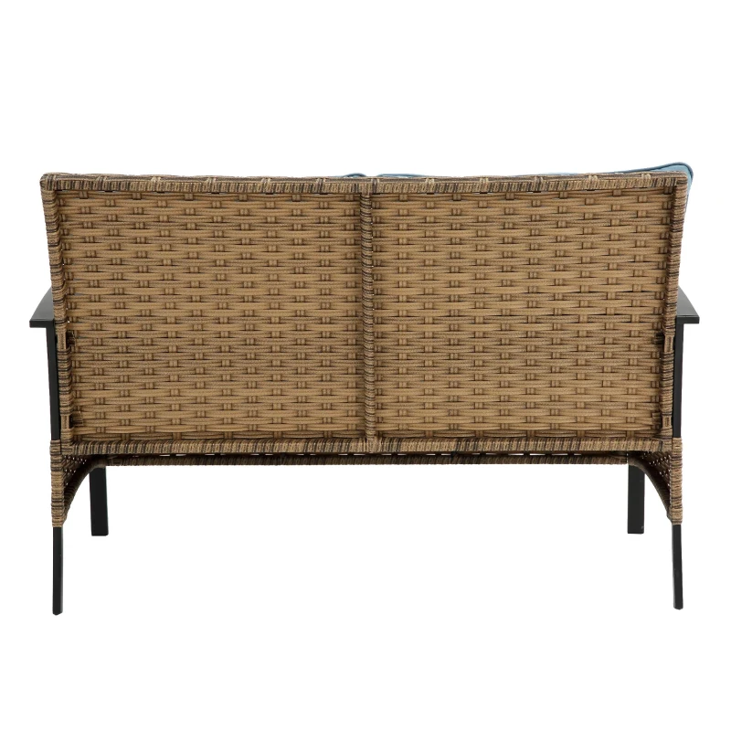 4-Piece Patio Sectional Sofa Set with Steel Frame, Unbreakable Table, Low Dining Conversation Set with Cushions, 47.5" L x 29.5" W x 31.5" H, Blue