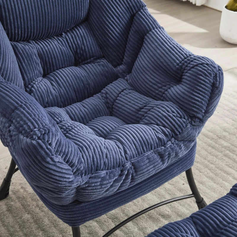 Modern Lazy Chair with Ottoman, Armrests, Side Pocket, Ergonomic Lounge Accent Chair with Steel Frame, 31.5" L x 25" W x 37.5" H, Navy Blue