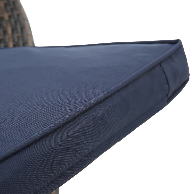 Round Outdoor Daybed with Retractable Canopy, Wicker Sofa Bed with Lift Coffee Table and Washable Cushions, 64" L x 64" W x 55" H, Navy Blue+Black