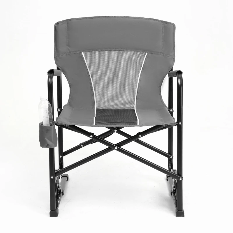 Outdoor Freestyle Rocker Camping Chair with Durable Armrests, Portable Folding Rocking Chair, Drink Holder, Comfortable Backrest, 250 lbs Capacity, 24" L x 23" W x 37" H, Gray