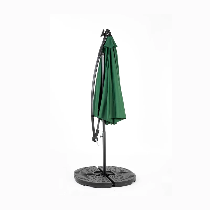 10ft Solar LED Offset Hanging Market Patio Umbrella with Easy Adjustment, Steel Frame, 8 Ribs, 116" L x 116" W x 98.5" H, Dark Green