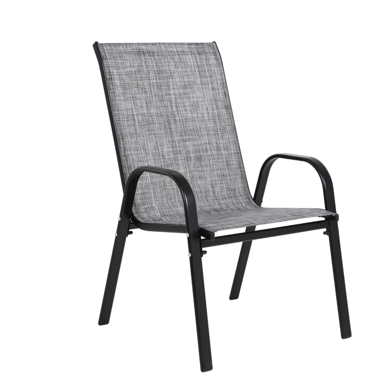 2-Piece Patio Chairs Set with Breathable Textilene Fabric, Curved Armrest, Space-Saving Outdoor Camping Chairs, 24.5" L x 24.5" W x 38" H, Gray