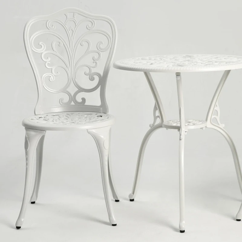 3-Piece Outdoor Rust-Resistant Patio Bistro Set with Decorative Floral Design, Cast Aluminum Frame, Perfect for Patios, Balconies, Porches, White