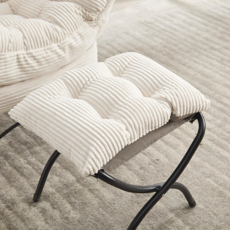 Ergonomic Lazy Chair with Ottoman, Armrests and Side Pocket, Steel Frame, Modern Lounge Accent Chair, 31.5" L x 25" W x 37.5" H, White