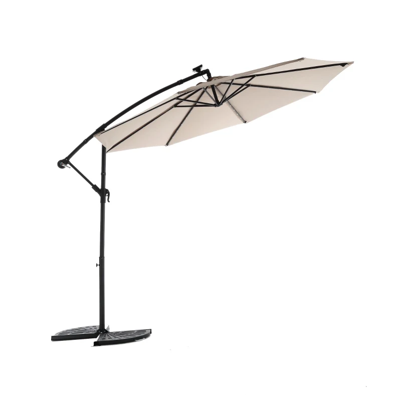 10ft Solar LED Offset Hanging Market Patio Umbrella with Steel Frame, Easy Adjustment and Enhanced Stability, 116" L x 116 W x 83" H, khaki