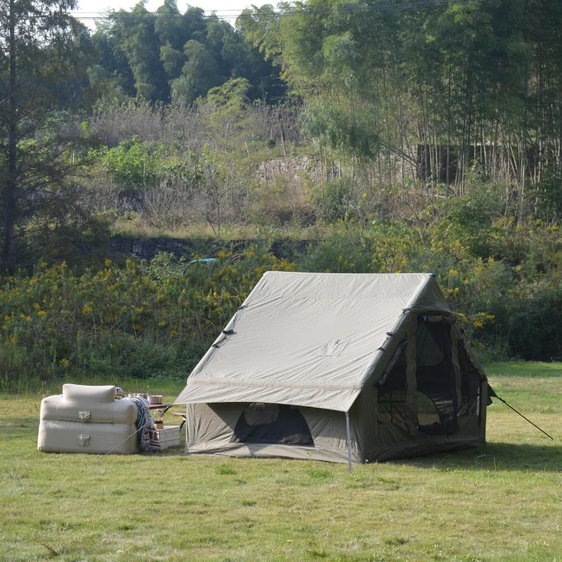 Inflatable Camping Tent with Stove Jack, Easy Setup, Waterproof and Windproof Glamping Tent for 4-6 Persons, 118" L x 82.5" W x 79" H, Army Green