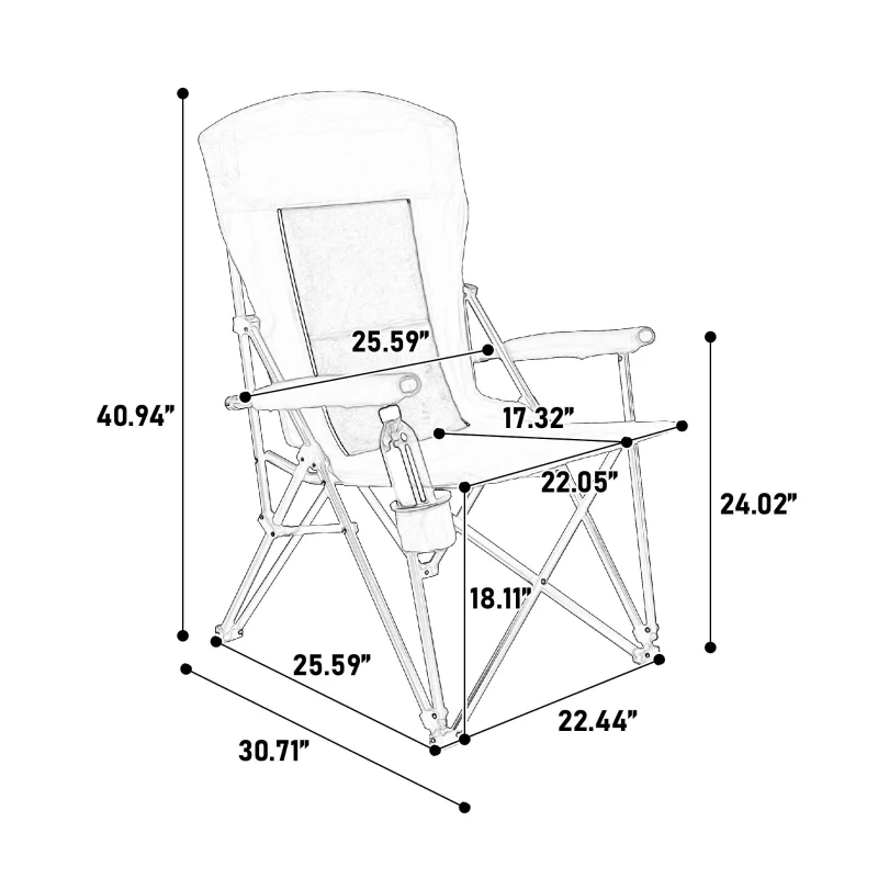 High Back Heavy Duty Lawn Chair with Cup Holder, Portable Collapsible Chair, Supports 250 lbs, Steel Frame, 22.5" L x 25.5" W x 41" H, Navy Blue
