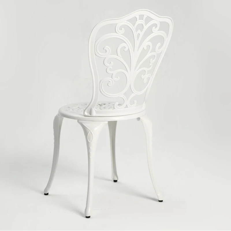 3-Piece Outdoor Rust-Resistant Patio Bistro Set with Decorative Floral Design, Cast Aluminum Frame, Perfect for Patios, Balconies, Porches, White